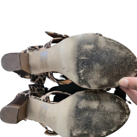 Leopard Faux Suede Open Toe TriBand Ankle Cuff Heel Sandal - Picture 9 of 10